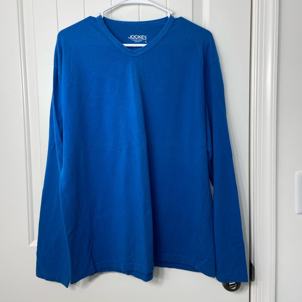 Jockey women’s blue high v-neck long sleeve active top shirt activewear athletic
